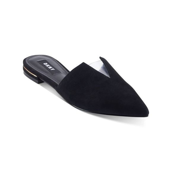 DKNY Shoes - DKNY Womens Black V-Notch  Vinyl Panel Ali Pointed Toe Slip On Leather Mules 10